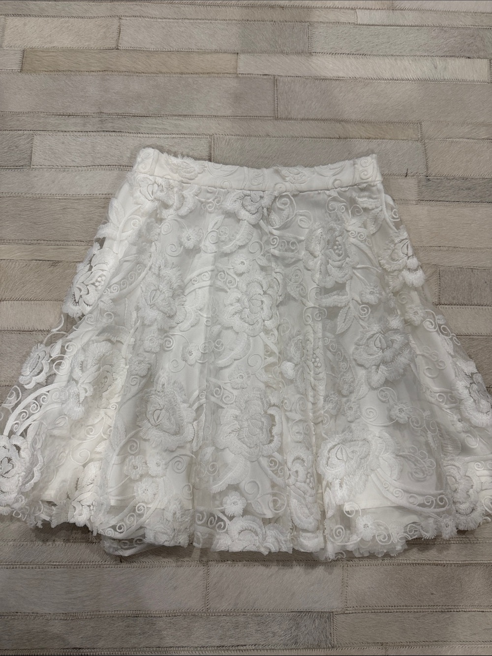 bebe White Floral Lace Circle Skirt